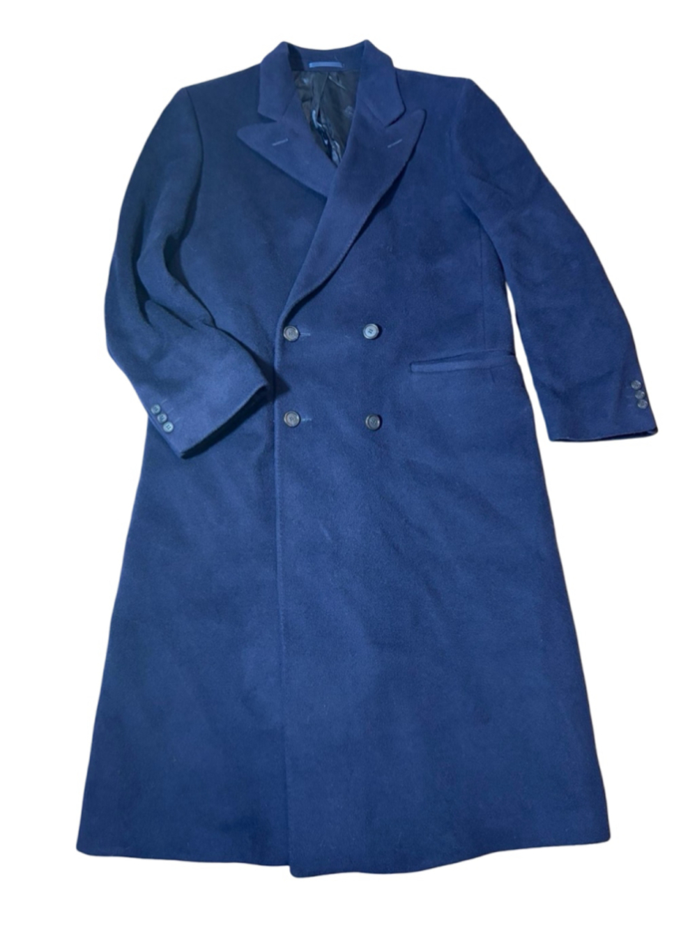 Vintage Crombie Mens 40R Navy Pure Wool Double Breasted Overcoat British Made